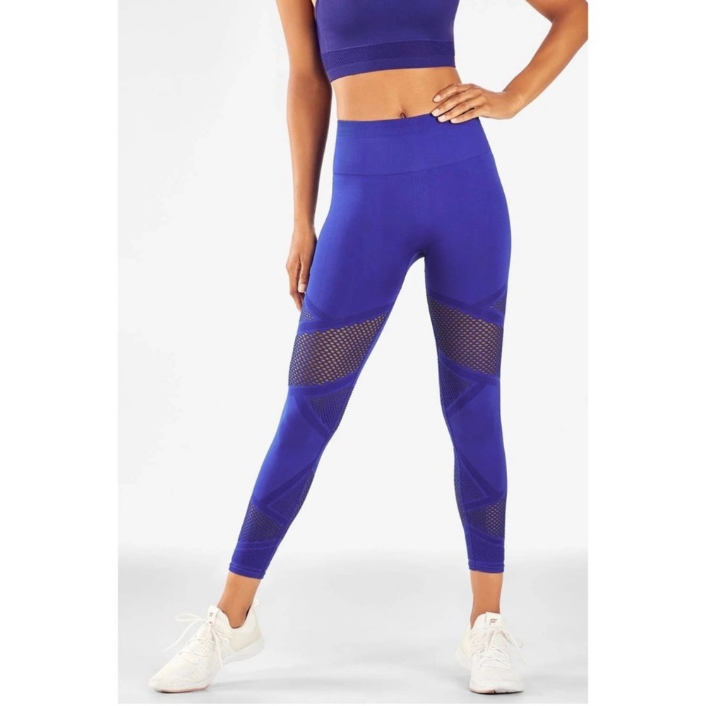 Fabletics Blue Mosaic High-Waisted 7/8 Workout Leggings Seamless Large